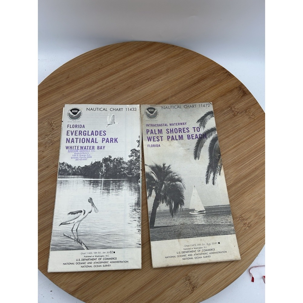 Lot of 2 Florida NOAA Nautical Navigational Maps Charts 1981-1982 Everglades‎